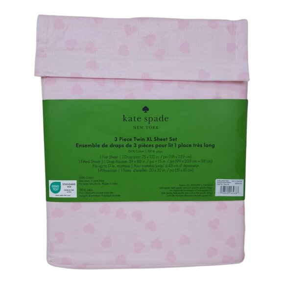 Kate Spade New York 3 Piece Twin XL Sheet Set Pink Hearts 100% Cotton - Picture 9 of 11